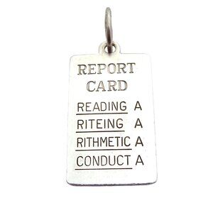 Vintage Beau Sterling Silver Straight A's Report Card  Charm Pendant Beaucraft